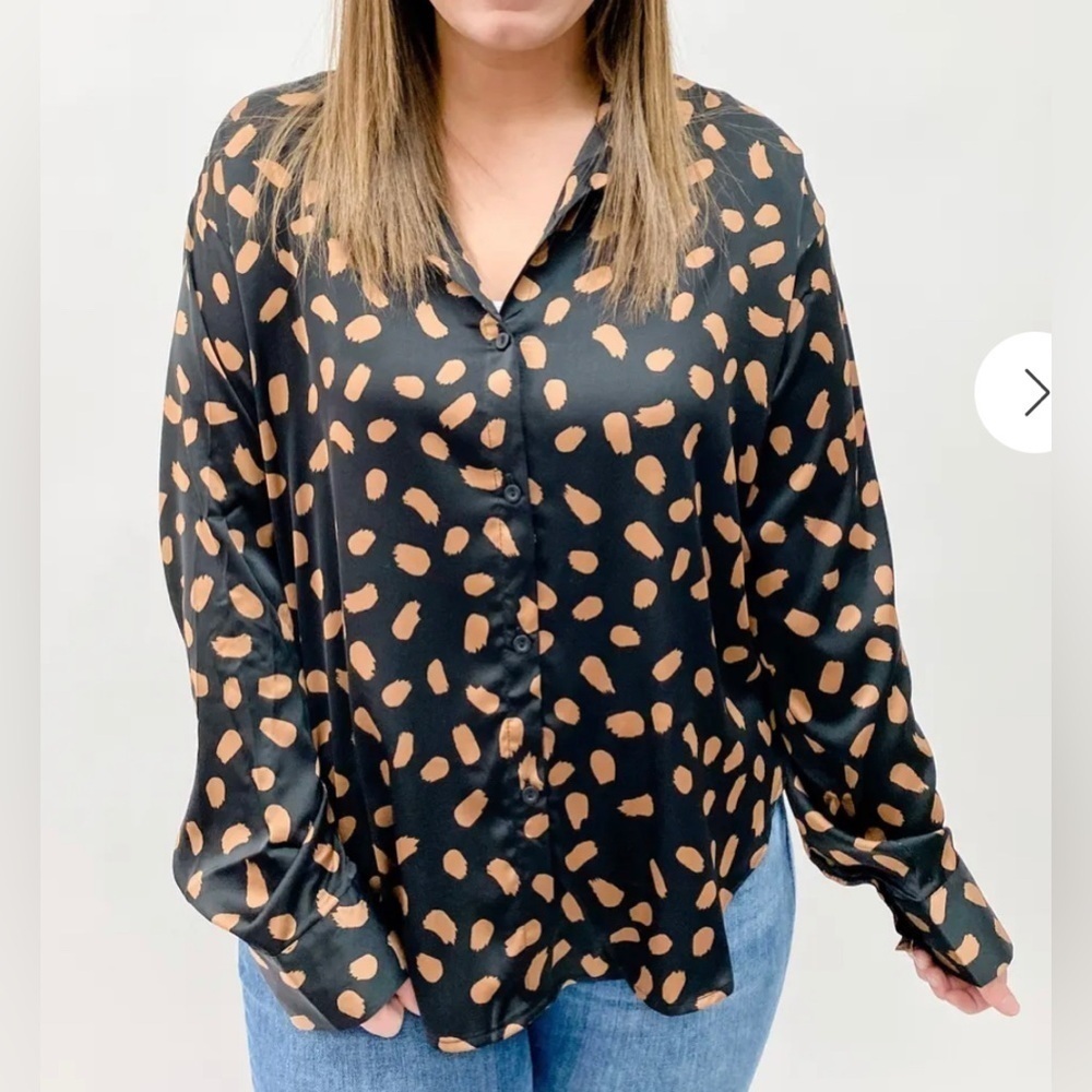 Anthropologie Mine Black Stroke Print Satin Top size L - Picture 1 of 7